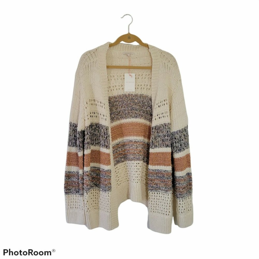 Women's NWT Large Skies Are Blue Color Block Knit  Open Front Cardigan